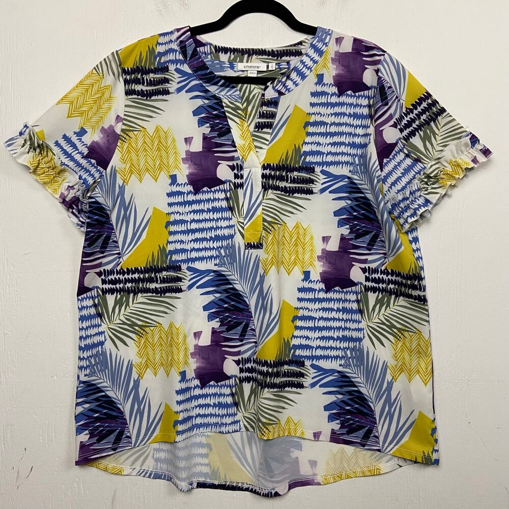 Chico’s Women's Notch V-neck Short Sleeve Popover Top Blouse Size 16